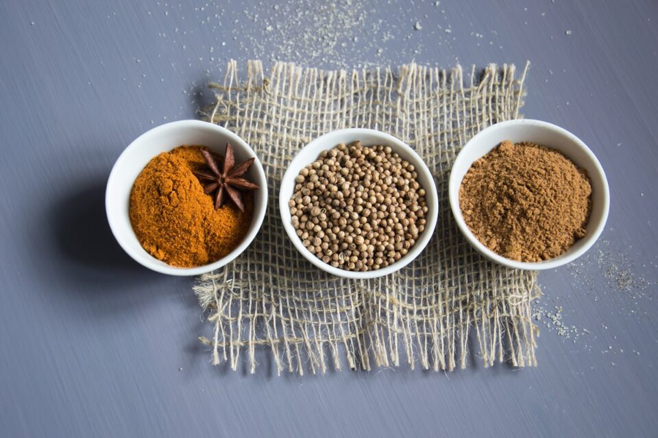 Spices on table in Bowls